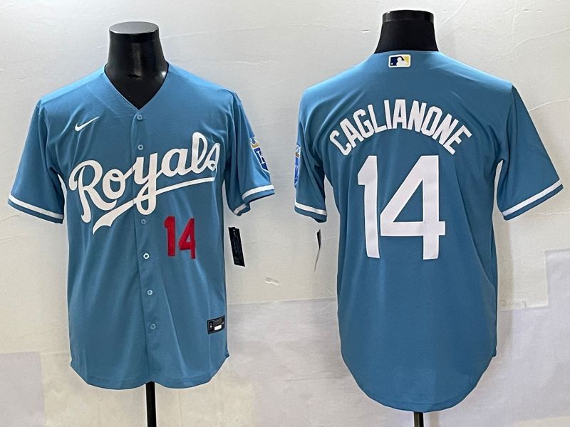 Men 2025 Kansas City Royals #14 Caglianone Light Blue Game Nike MLB Jersey style 3